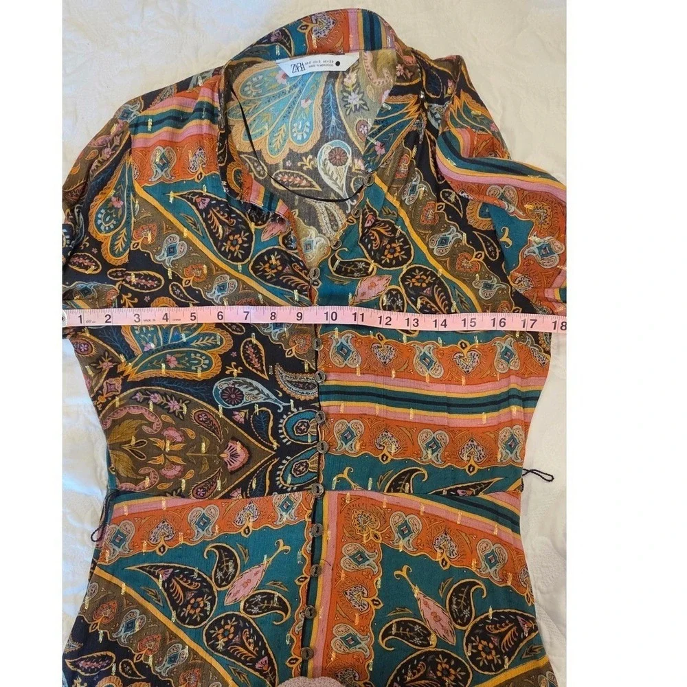 Zara Paisley Print Shirt Dress Size‎ Small Button Up Long Sleeve Tunic Boho